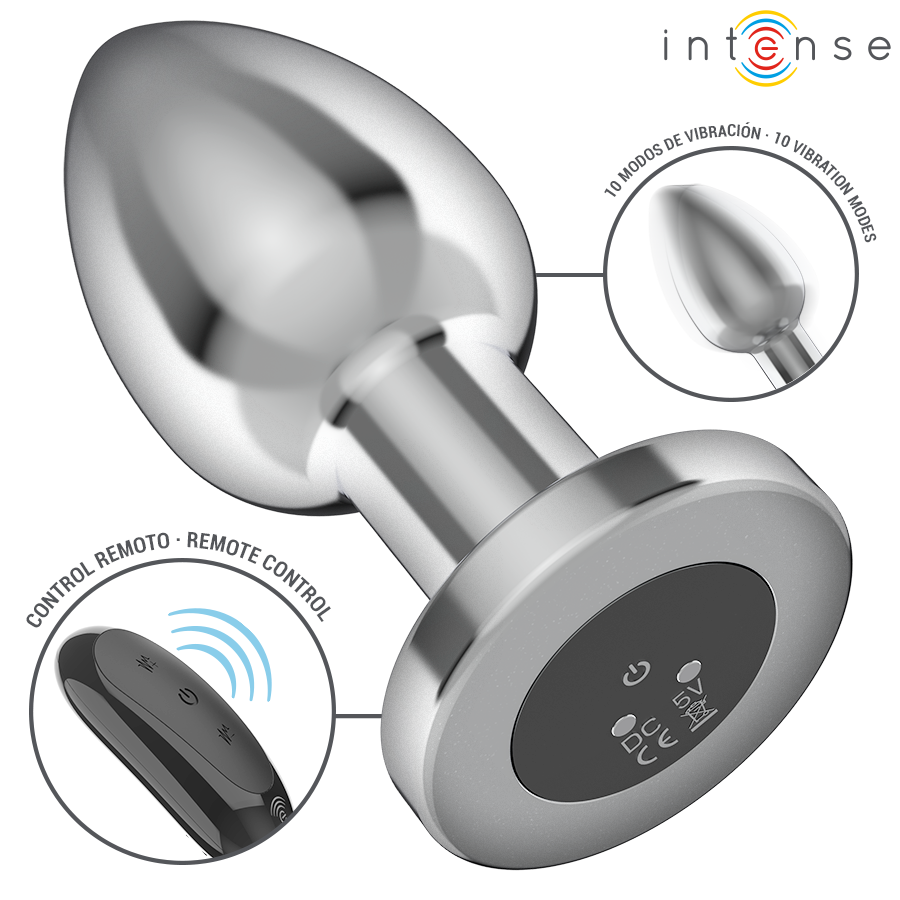 INTENSE - PLUG ANAL 10 VIBRAÇÕES METAL COM CONTROLE REMOTO L
