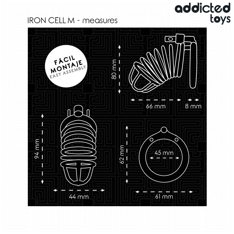 ADDICTED TOYS LOCKED - GAIOLA DE PÊNIS DE METAL COM CÉLULA DE FERRO TAMANHO M