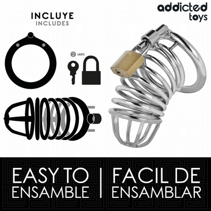 ADDICTED TOYS LOCKED - GAIOLA DE PÊNIS DE METAL COM CÉLULA DE FERRO 4 CM TAMANHO S