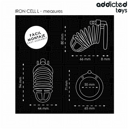 ADDICTED TOYS LOCKED - GAIOLA DE PÊNIS DE METAL COM CÉLULA DE FERRO 5 CM TAMANHO L
