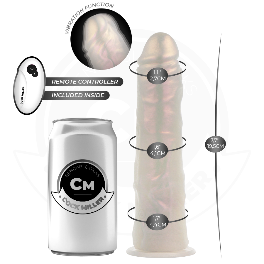 COCK MILLER - DILDO COM VENTOSA, LUZES E VIBRAÇÃO COM CONTROLE REMOTO BRANCO 19,5 CM