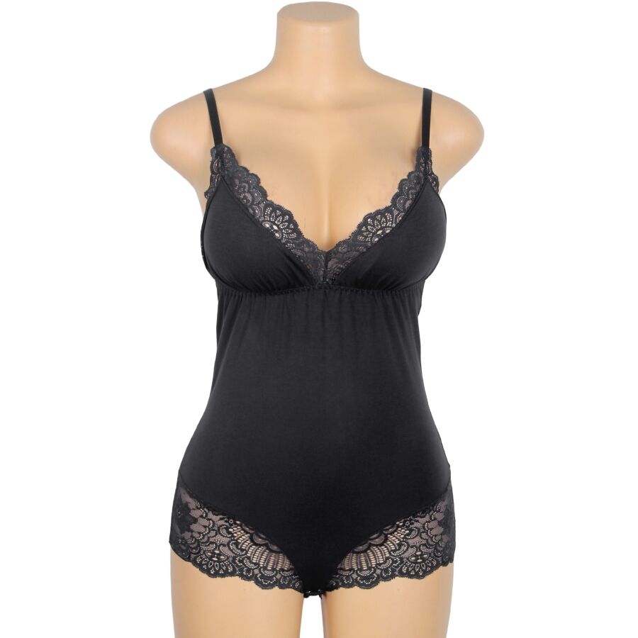 SUBBLIME - BLACK TEDDY FLORAL LACE DETAIL L/XL