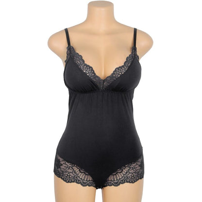 SUBBLIME - BLACK TEDDY FLORAL LACE DETAIL L/XL