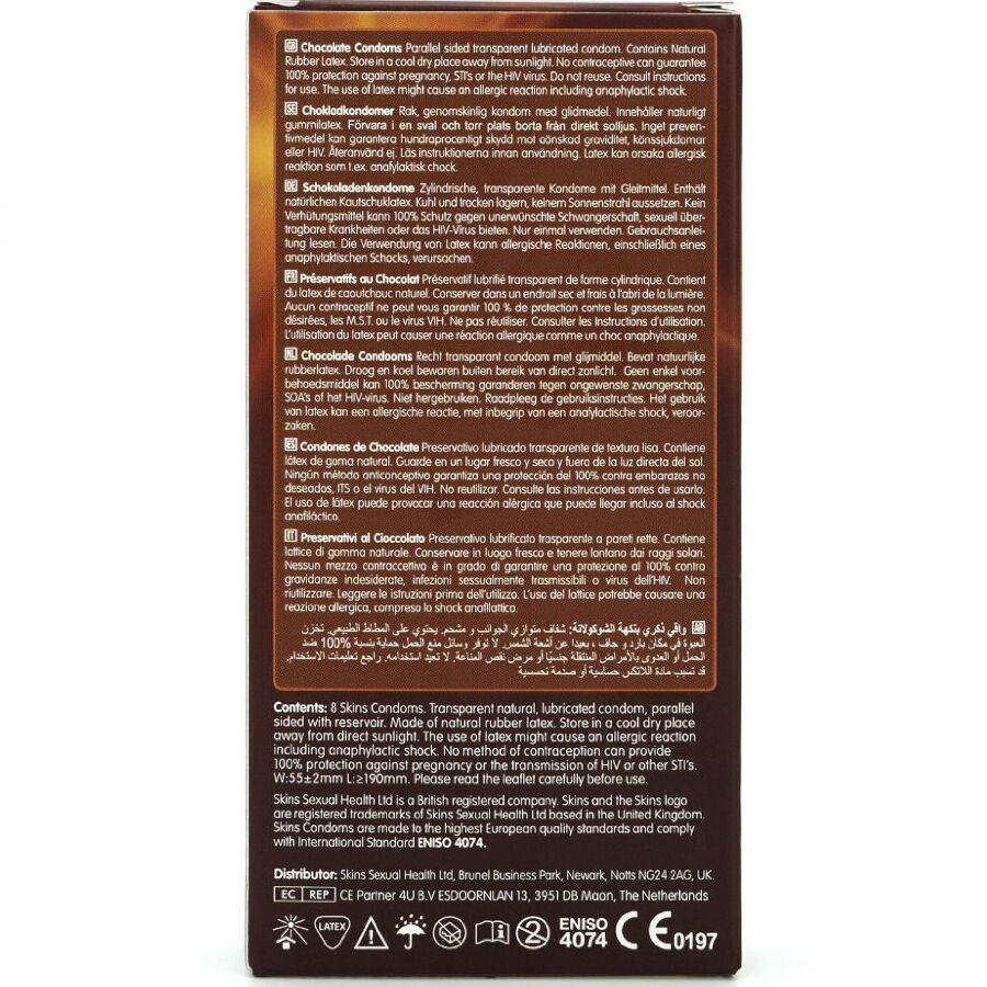 SKINS - PRESERVATIVOS CHOCOLATE PREMIUM PACOTE 8