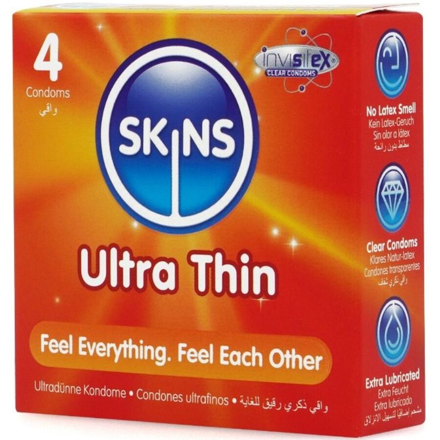 SKINS - PRESERVATIVOS ULTRA FINOS PREMIUM PACOTE COM 4