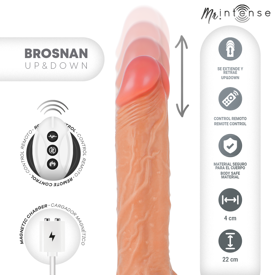MR INTENSE - BROSNAN REALISTA MULTIFUNCIONAL COM VIBRAÇÃO, CONTROLE REMOTO PARA CIMA E PARA BAIXO, 22 CM - OU - 4 CM