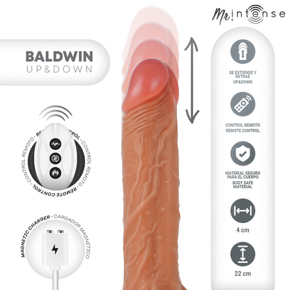 MR INTENSE - BALDWIN REALISTA MULTIFUNCIONAL COM VIBRAÇÃO, CONTROLE REMOTO PARA CIMA E PARA BAIXO, 22 CM - OU - 4 CM
