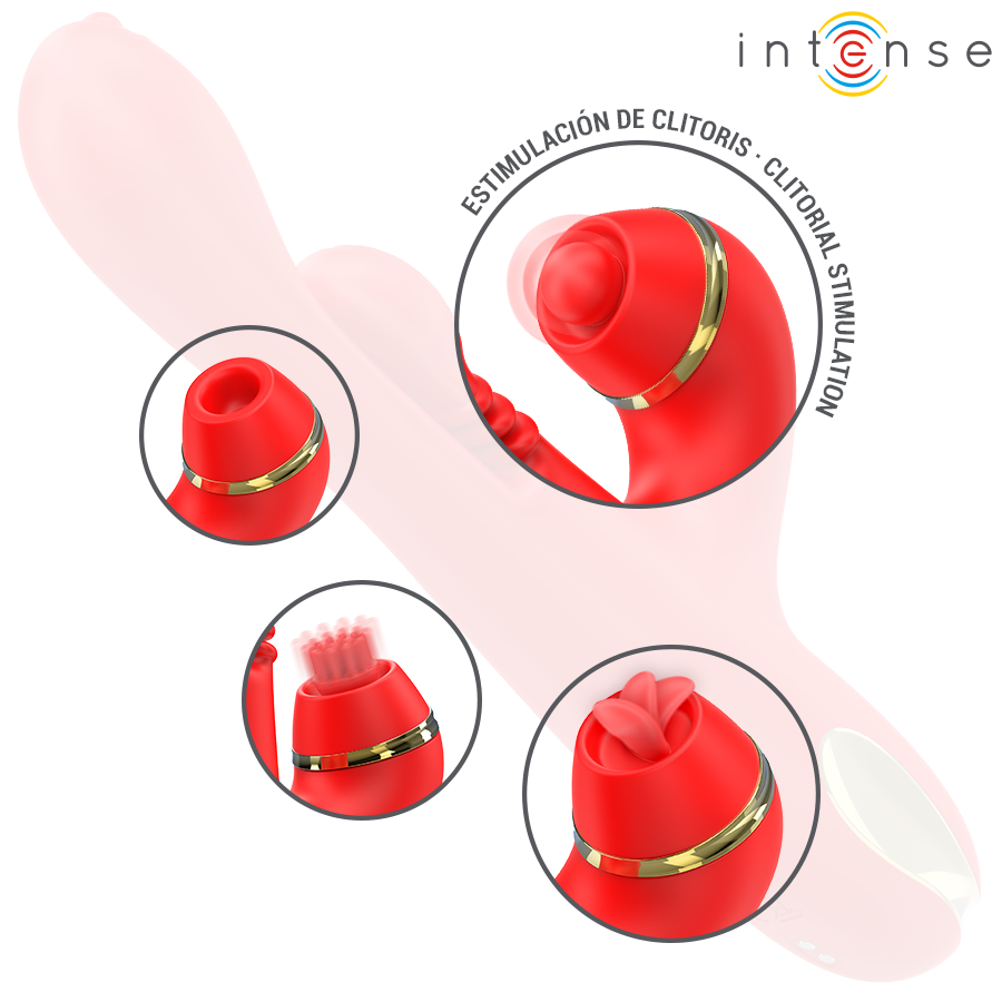 INTENSE - ESTIMULADOR DE CLITÓRIS MULTIFUNCIONAL KATY 4 CABEÇAS INTERCAMBIÁVEIS VERMELHO