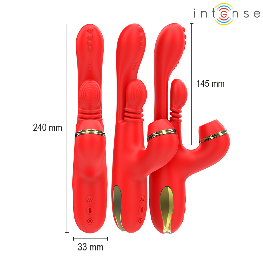 INTENSE - ESTIMULADOR DE CLITÓRIS MULTIFUNCIONAL KATY 4 CABEÇAS INTERCAMBIÁVEIS VERMELHO