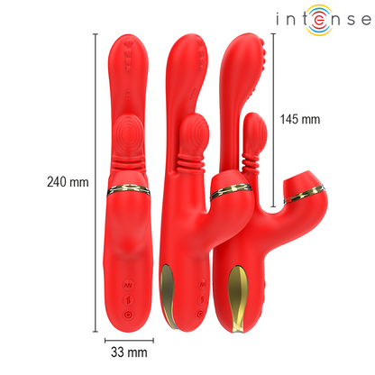 INTENSE - ESTIMULADOR DE CLITÓRIS MULTIFUNCIONAL KATY 4 CABEÇAS INTERCAMBIÁVEIS VERMELHO