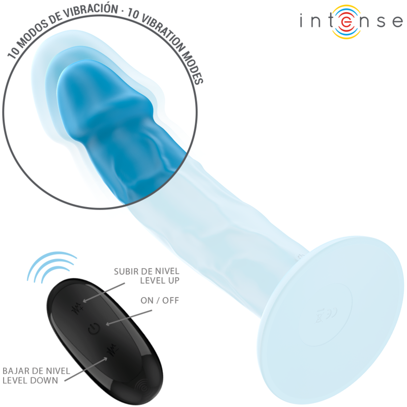INTENSE - VIBRADOR REALÍSTICO PHOEBE 10 VIBRAÇÕES CONTROLE REMOTO AZUL