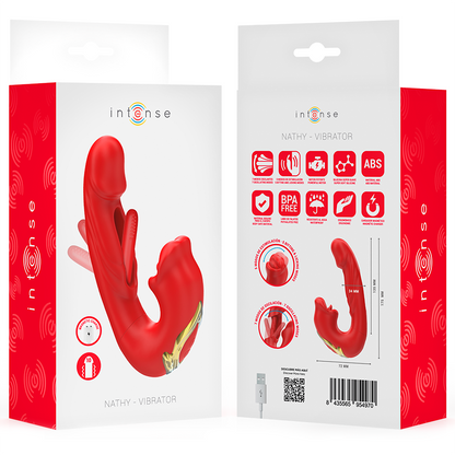 INTENSE - NATHY VIBRADOR DUPLO COM BOCA ESTIMULANTE MULTIFUNÇÕES VERMELHO