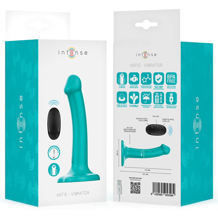 INTENSE - VIBRADOR KATIE COM VENTOSA 10 VIBRAÇÕES CONTROLE REMOTO AZUL