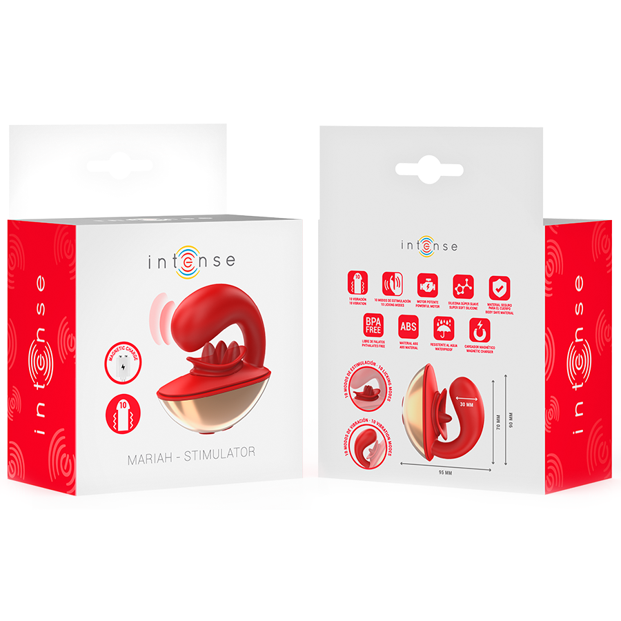 INTENSE - VIBRADOR E ESTIMULADOR MARIAH EM FORMATO U 10 VIBRAÇÕES VERMELHO