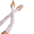 LEG AVENUE - LUVAS EXTRA LONGAS COM RENDA FLORAL E AQUECEDOR DE BRAÇOS BRANCAS