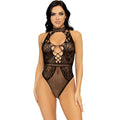 LEG AVENUE - BODY HALTER DE REDE E RENDA COM DECOTE DE FECHADURA TAMANHO ÚNICO