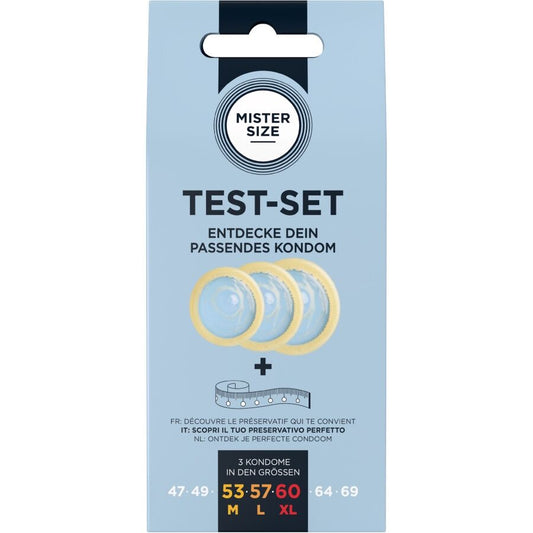 MISTER SIZE - KIT DE TESTE COM 3 CAMISINHAS DE TAMANHOS DIFERENTES + FITA MÉTRICA