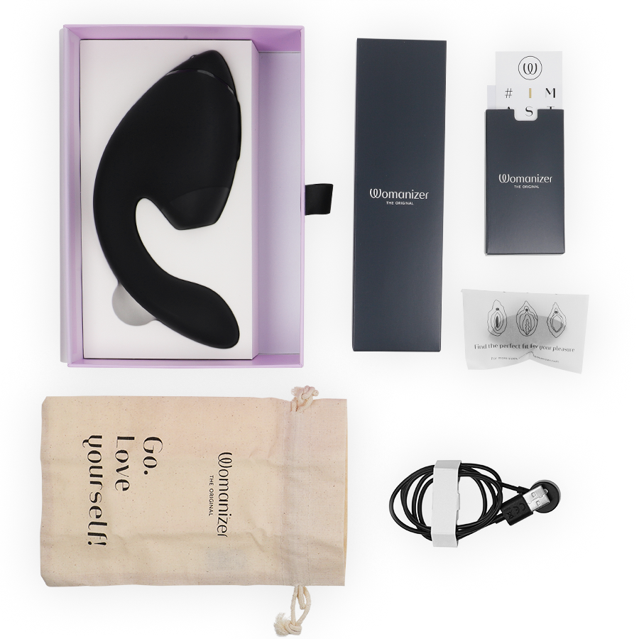 WOMANIZER - DUO NEXT ESTIMULADOR DUPLO DE CLITOR E PONTO G PRETO