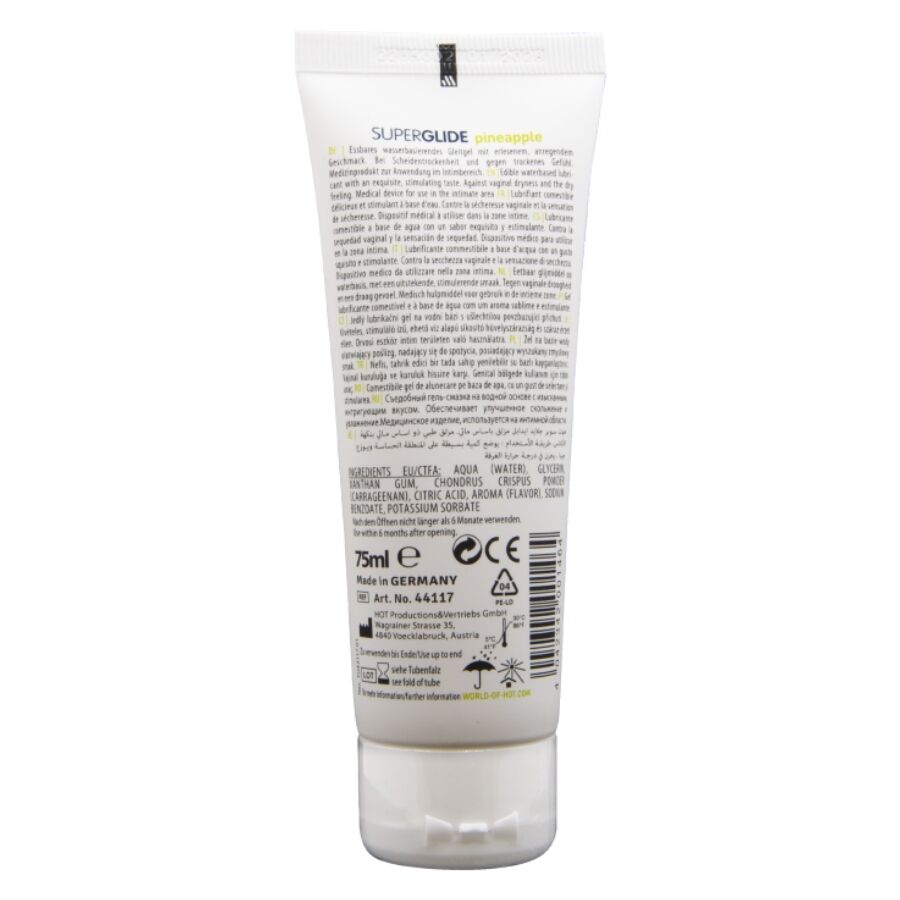 HOT - SUPERGLIDE LUBRIFICANTE COMESTÍVEL À BASE DE ÁGUA COM SABOR ABACAXI 75 ML