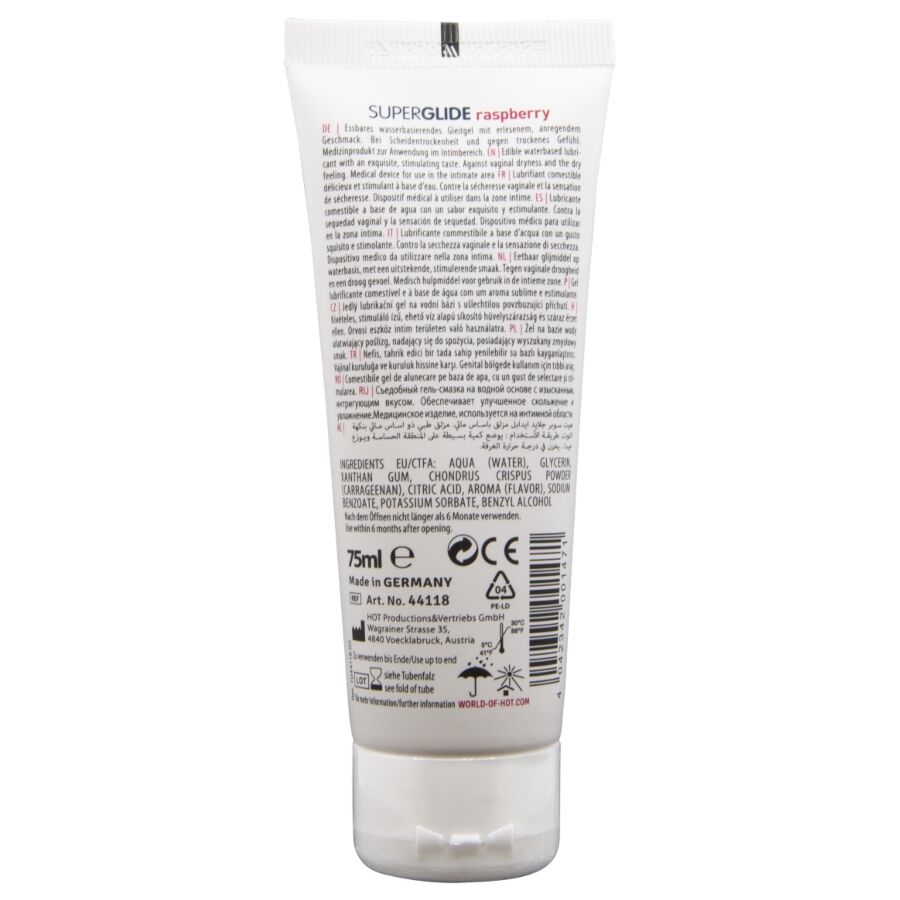 HOT - SUPERGLIDE LUBRIFICANTE COMESTÍVEL À BASE DE ÁGUA COM SABOR FRAMBOESA 75 ML