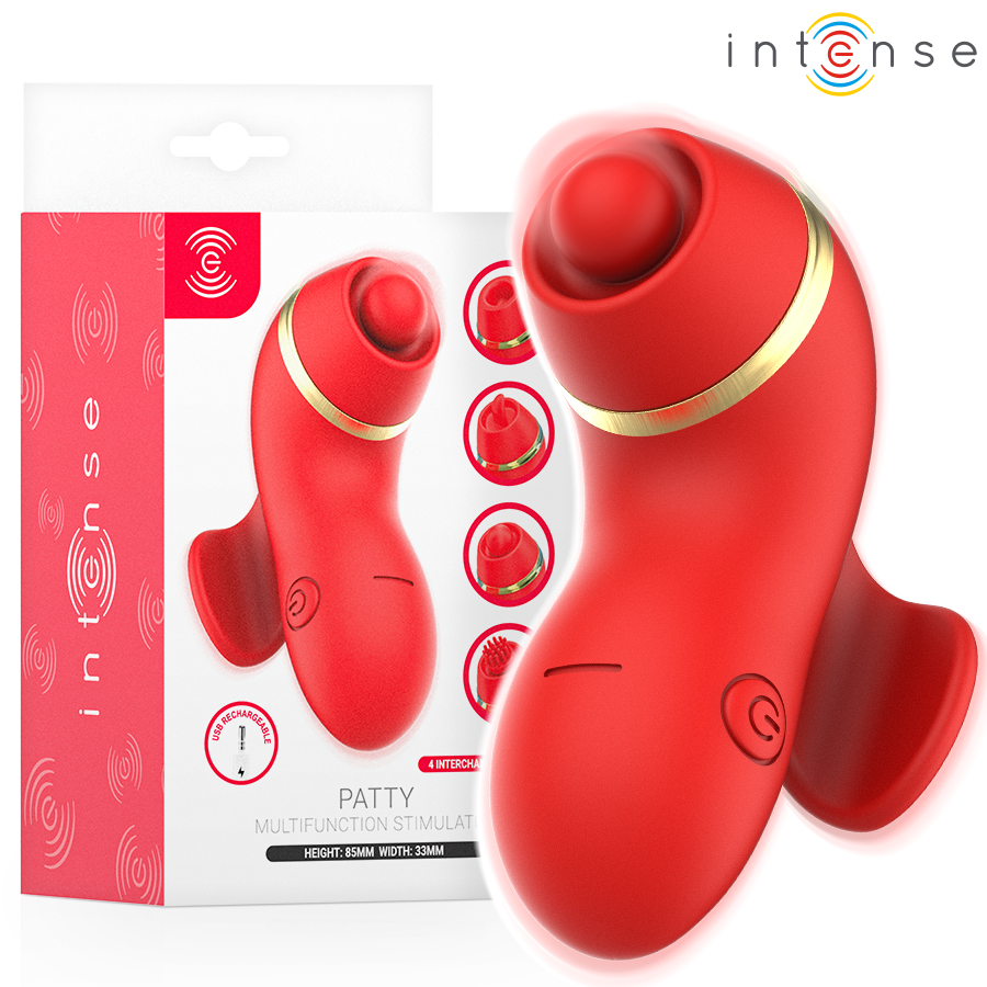INTENSE - ESTIMULADOR DE PATTY COM 4 PONTAS, SUCÇÃO, TOQUES, CÓCEGAS E LAMBIDAS