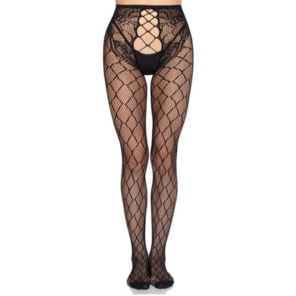 LEG AVENUE - MEIA-CALÇA DE REDE 1966 COM CALCINHA SEM FUNDO PRETA - TAMANHO ÚNICO