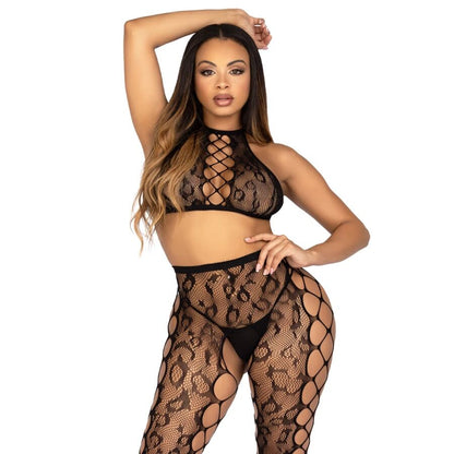 LEG AVENUE - 89372 TOP CROPPED E MEIA-CALÇA SEM VOLTA PRETO - TAMANHO ÚNICO