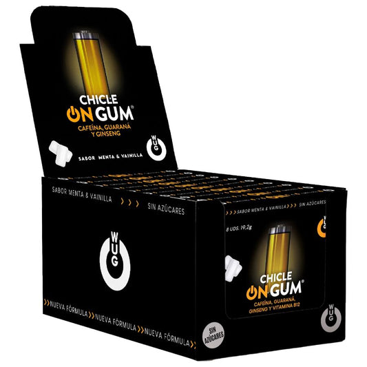 WUG GUM - ON COM CAFEÍNA, GINSENG E GUARANÁ | EXPOSITOR 12 X 8 UNIDADES