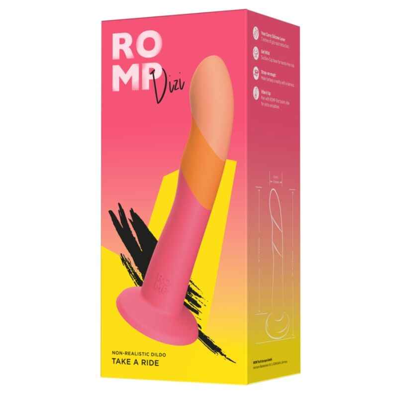 ROMP - DIZI DILDO DE SILICONE COM VENTOSA TRICOLOR 18 CM