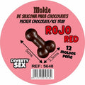 DIABLO PICANTE - FORMA DE CHOCOLATE COM 12 PÊNIS DE SILICONE PARA PENDURAR VERMELHO