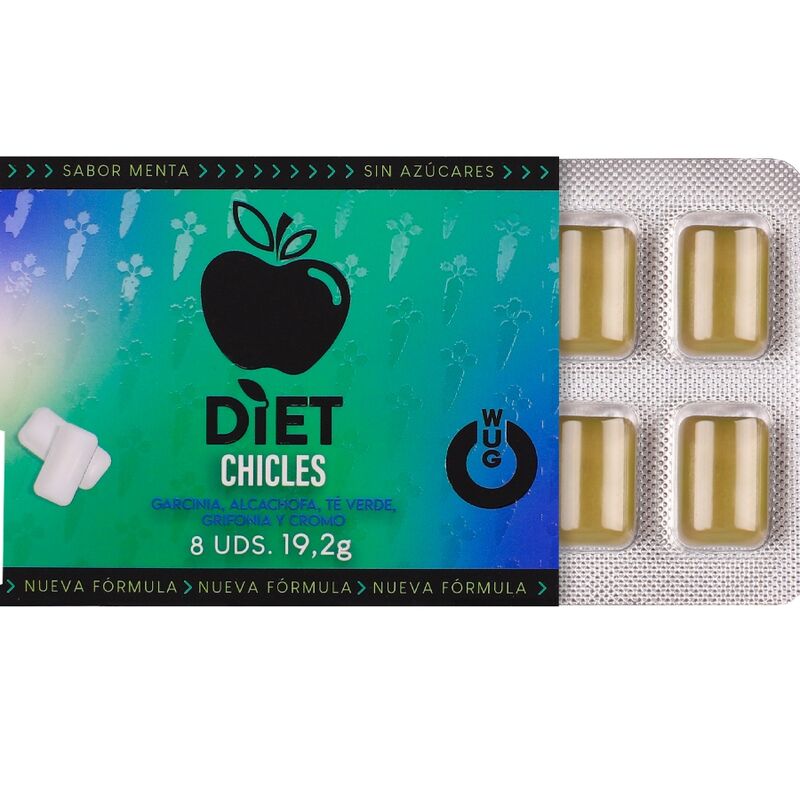 WUG DIET - GOMA DE HORTELÃ FUNCIONAL SEM AÇÚCAR, EM CARTELA COM 8 UNIDADES