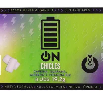 WUG ON - GOMA DE GUARANA FUNCIONAL COM CAFEÍNA, SABOR HORTELÃ E BAUNILHA, CARTELA COM 8 UNIDADES