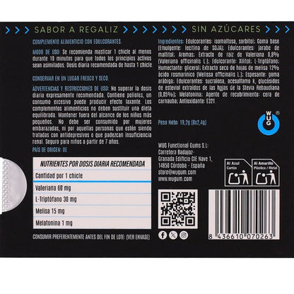 WUG OFF - GOMA DE MASCAR FUNCIONAL COM MELATONINA E VALERIANA, SABOR ALCAÇUZ, CARTELA COM 8 UNIDADES