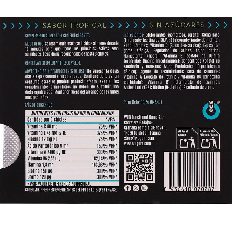 WUG MULTIVIT - MULTIVITAMÍNICO FUNCIONAL SABOR TROPICAL, 8 UNIDADES EM CARTELA