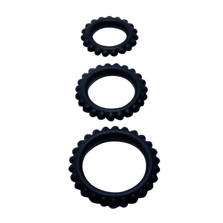 BAILE - TITAN SET DE 3 ANILLOS PARA PENE NEGROS 2.8 + 2.4 + 1.9 CM