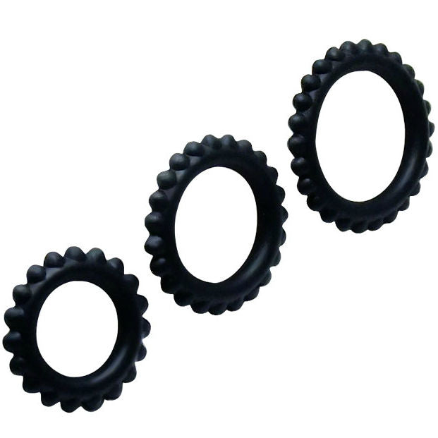 BAILE - TITAN SET DE 3 ANILLOS PARA PENE NEGROS 2.8 + 2.4 + 1.9 CM