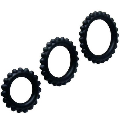 BAILE - TITAN SET DE 3 ANILLOS PARA PENE NEGROS 2.8 + 2.4 + 1.9 CM