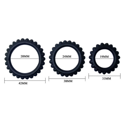 BAILE - TITAN SET DE 3 ANILLOS PARA PENE NEGROS 2.8 + 2.4 + 1.9 CM