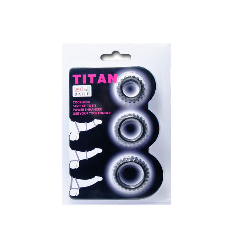 BAILE - TITAN SET DE 3 ANILLOS PARA PENE NEGROS 2.8 + 2.4 + 1.9 CM