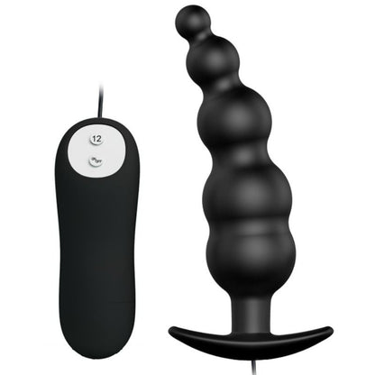 PRETTY LOVE - PLUG ANAL DE SILICONA CON ESTIMULACIÓN EXTRA Y 12 MODOS DE VIBRACIÓN - NEGRO