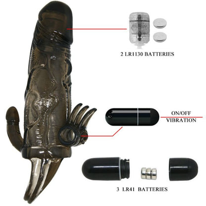 BAILE - BRAVE MAN PENIS COVER WITH CLITORAL AND ANAL STIMULATION DOUBLE BLACK BULLET 16.5 CM
