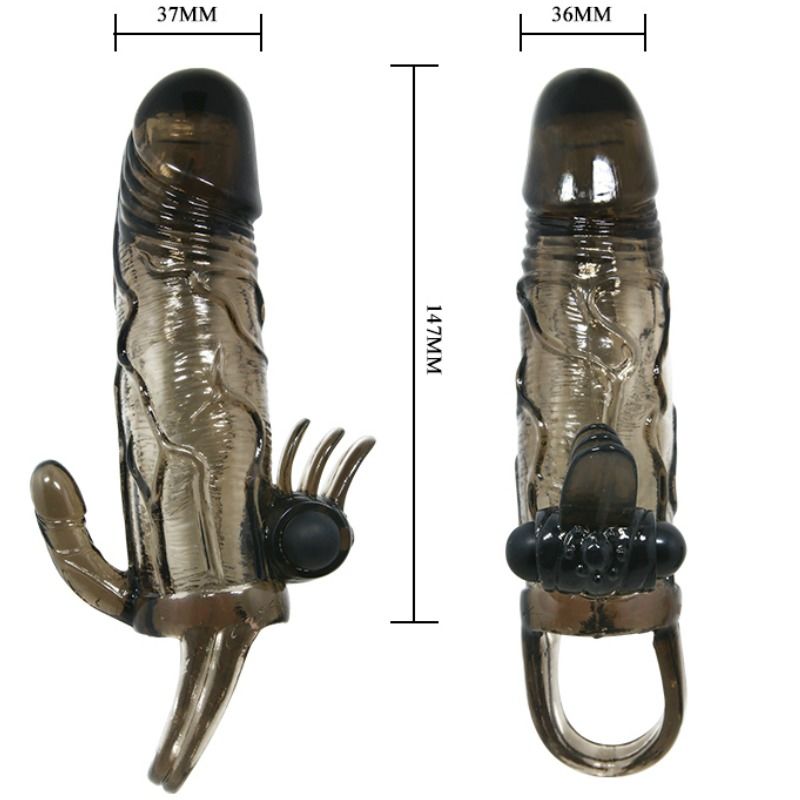 BAILE - BRAVE MAN PENIS COVER WITH CLITORAL AND ANAL STIMULATION DOUBLE BLACK BULLET 16.5 CM