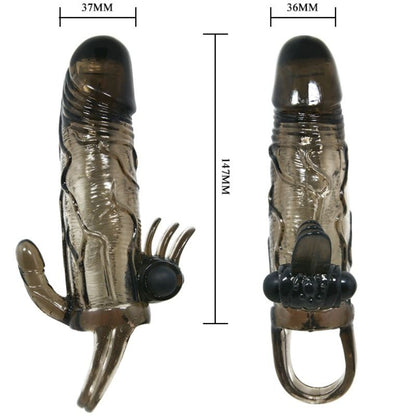 BAILE - BRAVE MAN PENIS COVER WITH CLITORAL AND ANAL STIMULATION DOUBLE BLACK BULLET 16.5 CM