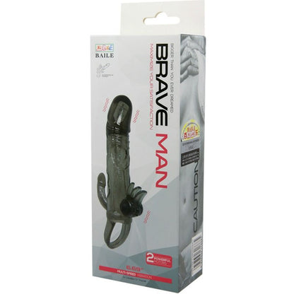 BAILE - BRAVE MAN PENIS COVER WITH CLITORAL AND ANAL STIMULATION DOUBLE BLACK BULLET 16.5 CM