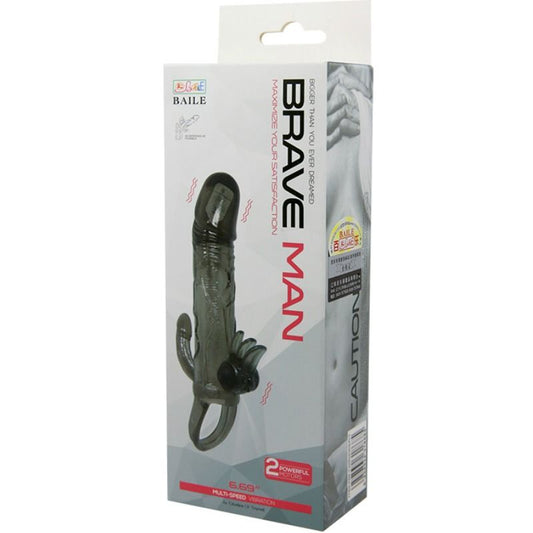 BAILE - BRAVE MAN PENIS COVER WITH CLITORAL AND ANAL STIMULATION DOUBLE BLACK BULLET 16.5 CM
