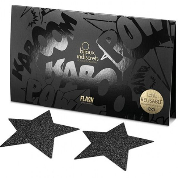 BIJOUX - PINZAS PARA PEZONES INDISCRETS BLACK STAR FLASH