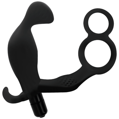 ADDICTED TOYS - BUTT PLUG WITH DOUBLE COCK RING AND BLACK TESTICLES