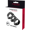 Darkness - Anel Duplo De Pênis E Testículos De Couro Ajustvel